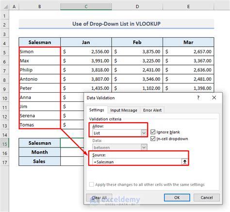 excel vlookup drop down list